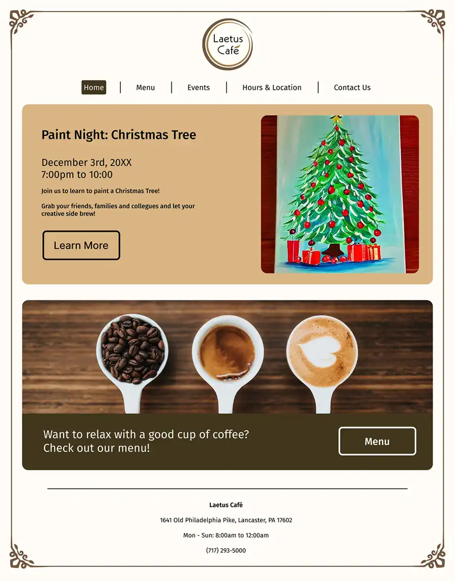 Laetus Café website home page