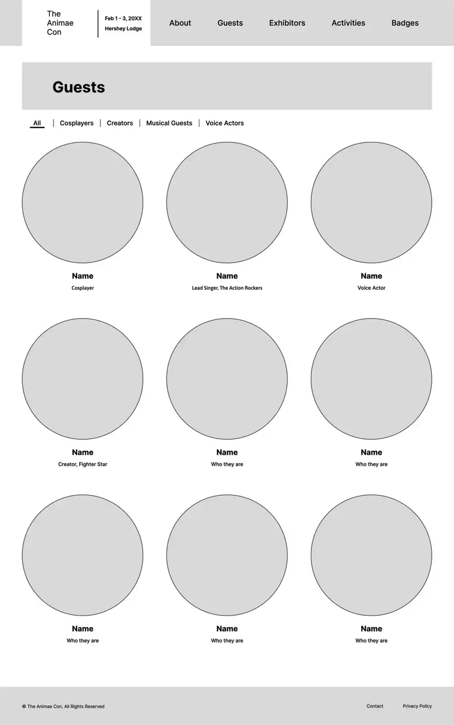 the-animae-con website example page wireframe